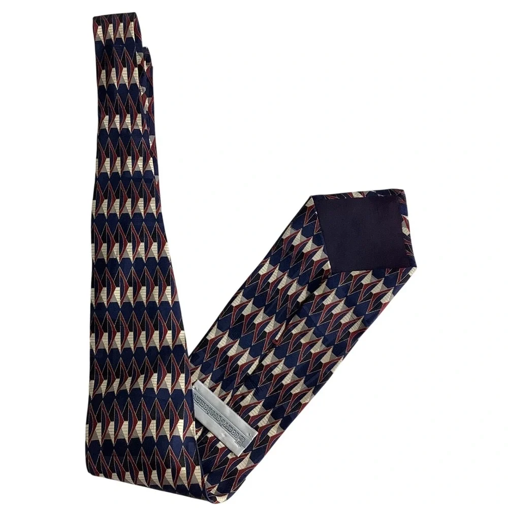 Courreges Homme Navy Geometric Abstract 100% Italian Silk Necktie Vintage Mens